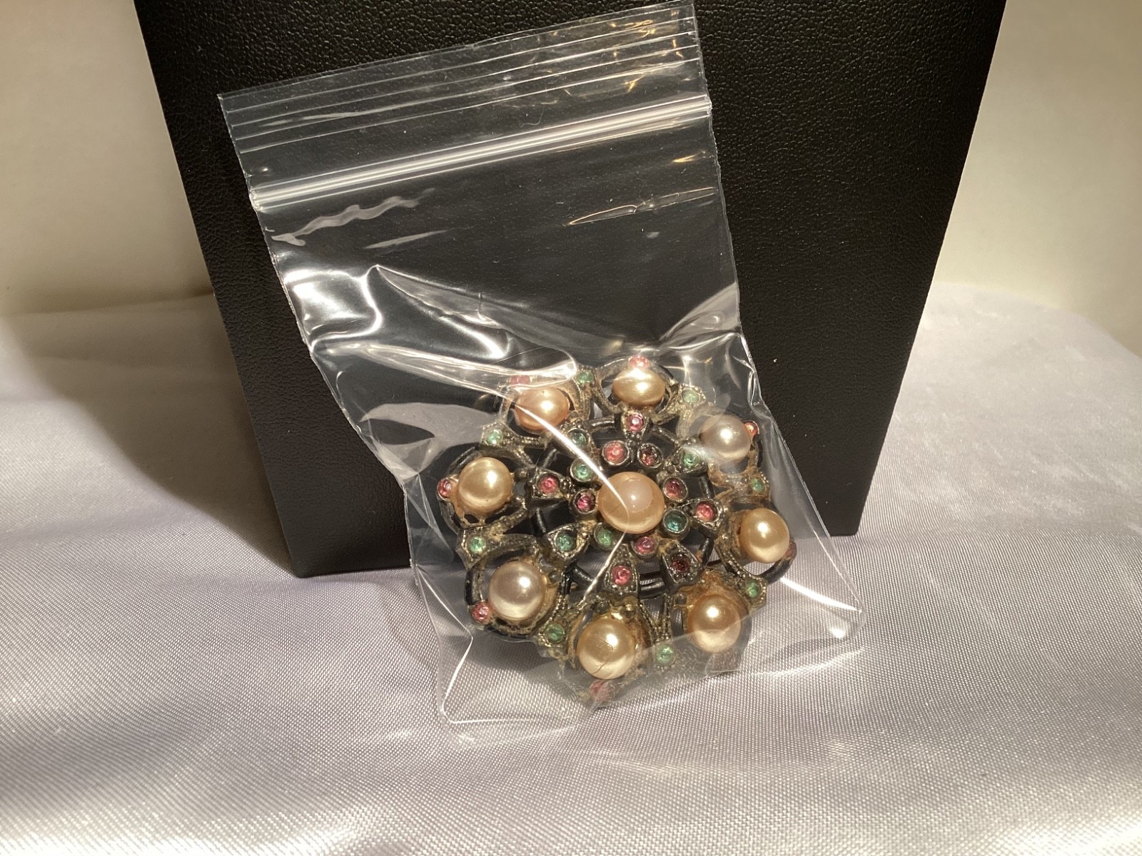VTG Brooch Pin Signed NE New England Glass Works Pearl Filigree