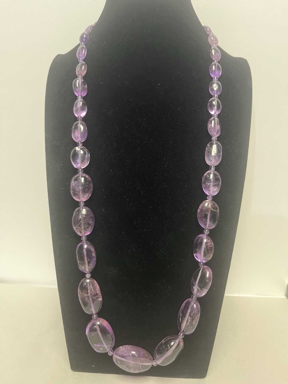 Vintage Large Natural Amethyst Bead Necklace 29″ 152g Sterling Silver Clasp