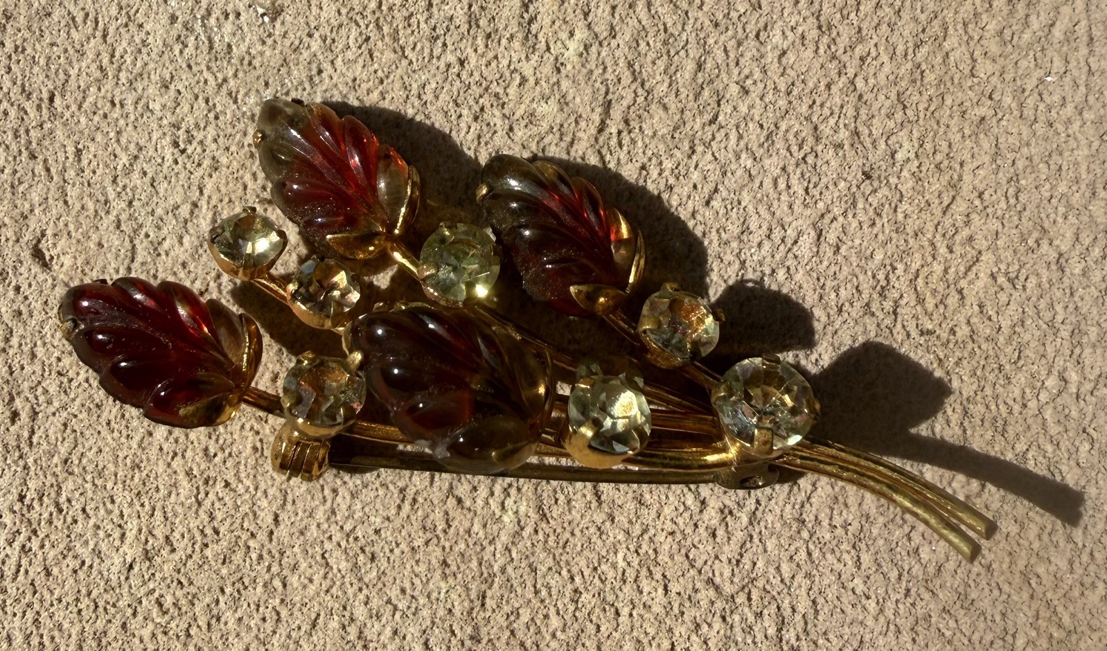 Vintage Austrian Rhinestone Crystal Brooch Pin Gold Tone Floral Wheat Stalk