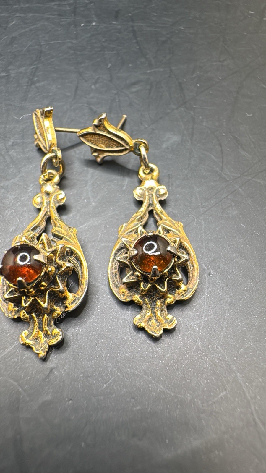 Vintage Victorian Style Drop Gold Tone Filigree Post Earring Lot Of 2