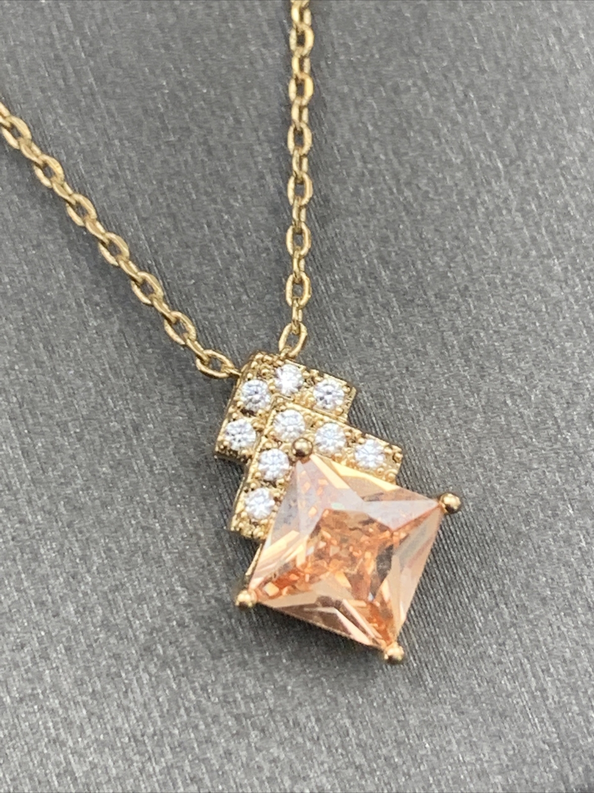 Vintage Necklace Pendant ￼ 18-20” Citrine & Clear Cubic Zirconia ￼quality