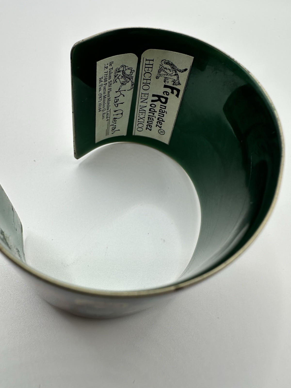 Fernandez Rodriguez Artisan Enamel Cuff Bracelet Vintage, Mayan Mexico
