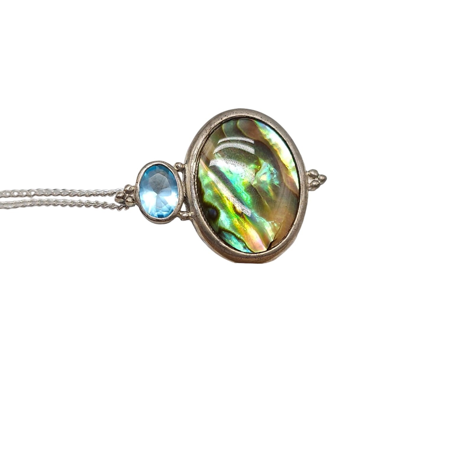 Vintage Paua Abalone Shell Blue Topaz Sterling Silver Necklace