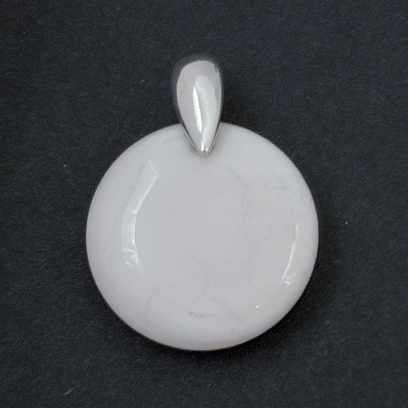 Vintage Sterling Silver 925 White Agate Disc Pendant