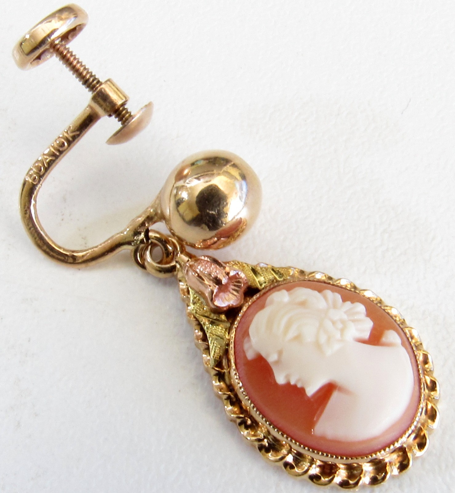 10K Gold – BDA Cameo Tear Drop, Screw Type Earrings – FREE Shipping!