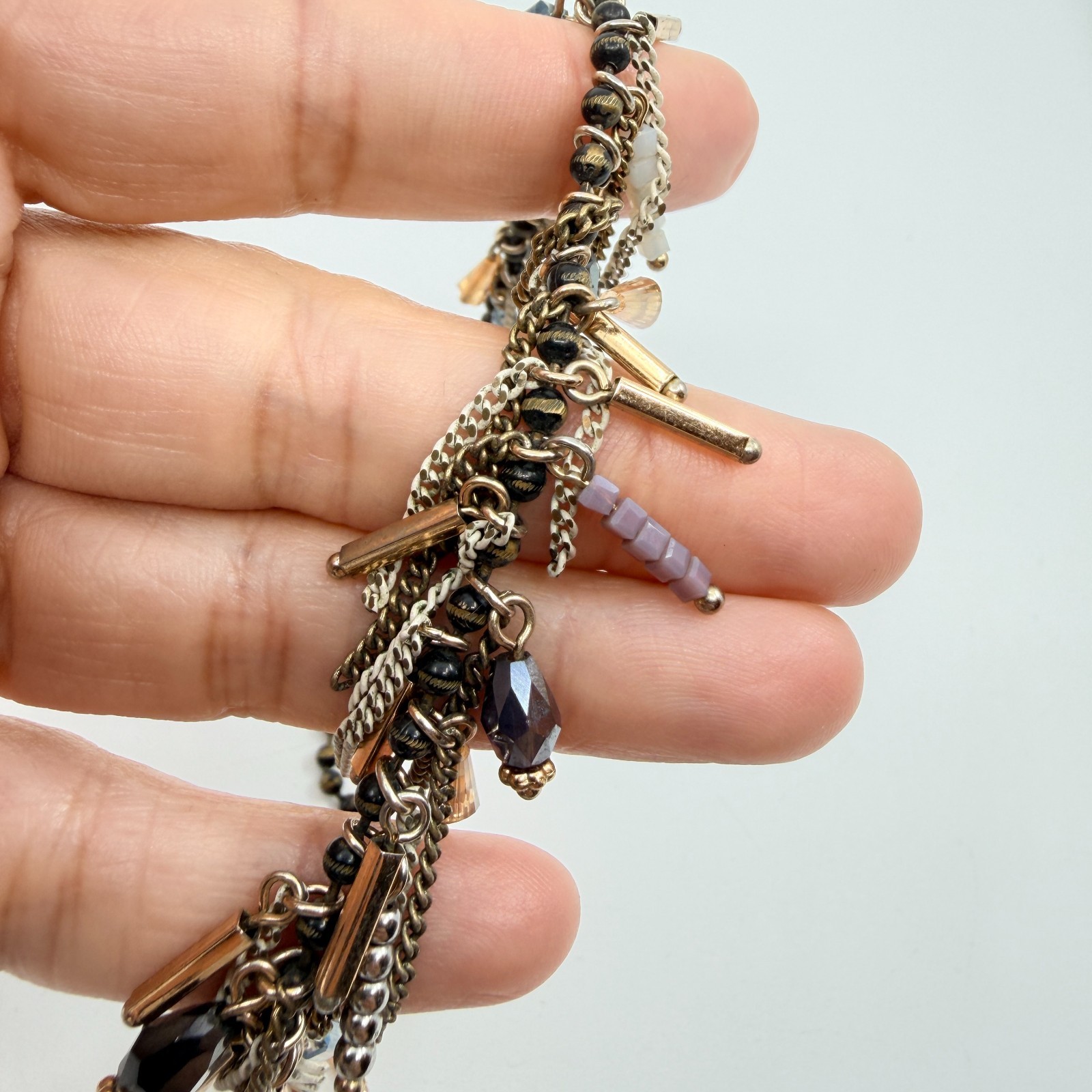 Vintage Boho Multi Strand Fringe Statement Necklace Beaded Chain Bib Mixed Metal