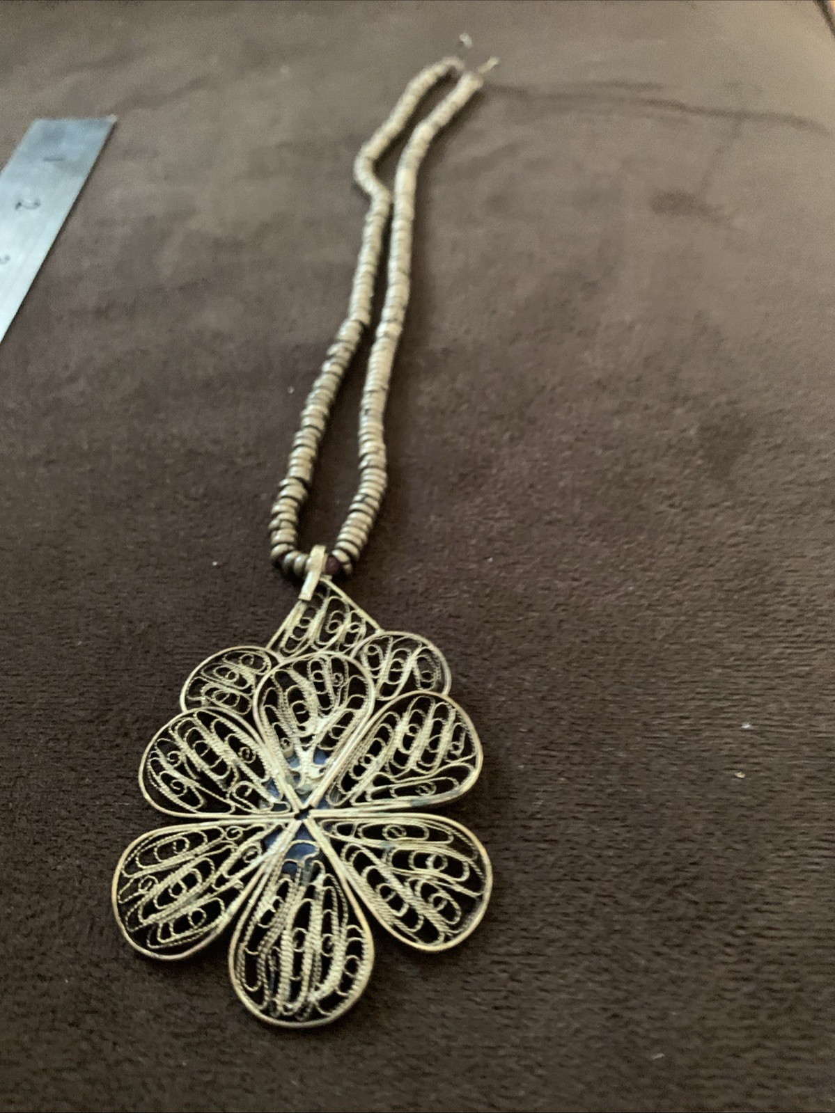 Filigree Necklace With Blue Stone