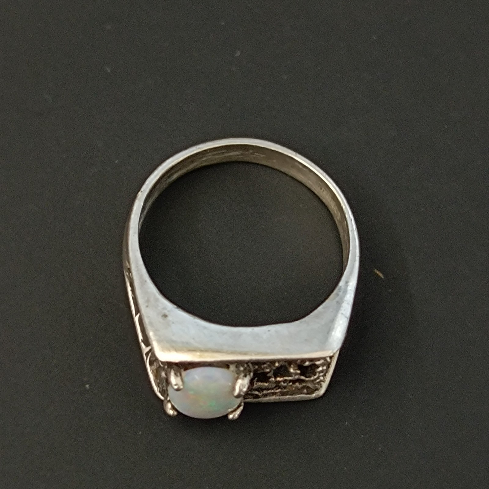 Vintage Opal Ring Silver Brutalist Modernist Israeli Men’s Pinky Women Abstract