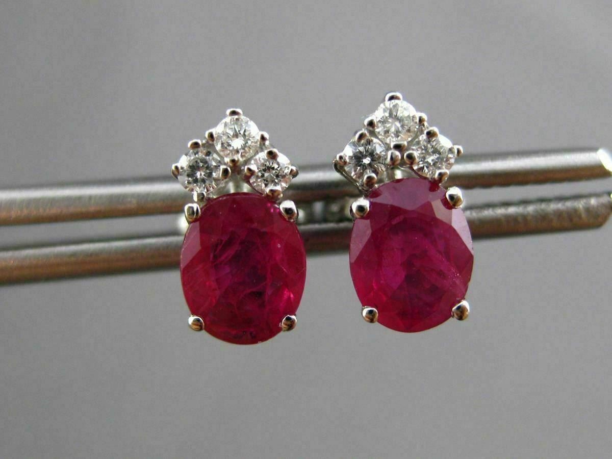 ANTIQUE 1.20CT DIAMOND & RUBY 14KT WHITE GOLD 3D STUD EARRINGS F/G VS VVS #24463