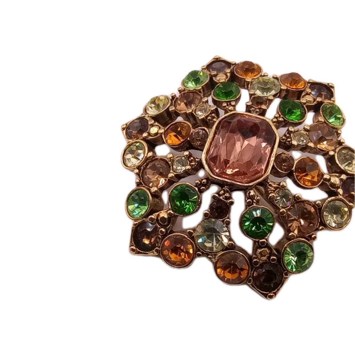 Vintage Liz Claiborne Floral Rhinestone Brooch Autumn Colors GT 1 3/4 in D