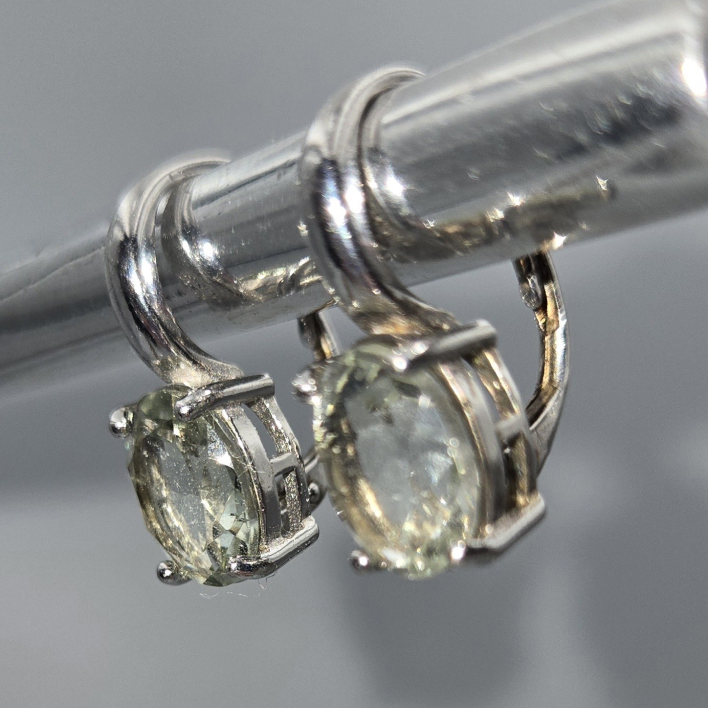 DBJ Dee Berkley Sterling Silver 925 Faceted Oval Lt Green Stone Earrings