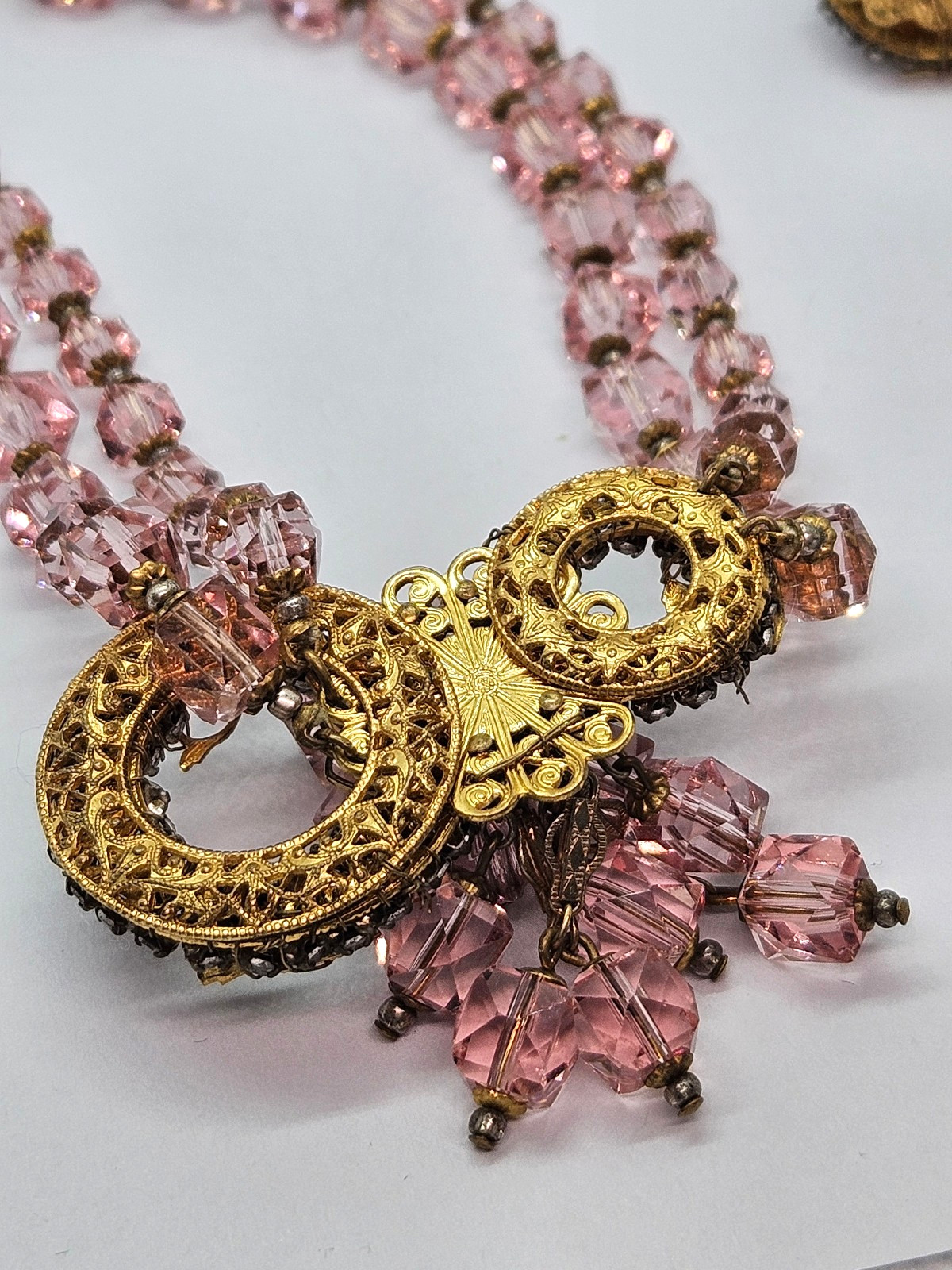 Vintage Original by Robert? Necklace & Earrings Pink Crystal Beads Rhinestones