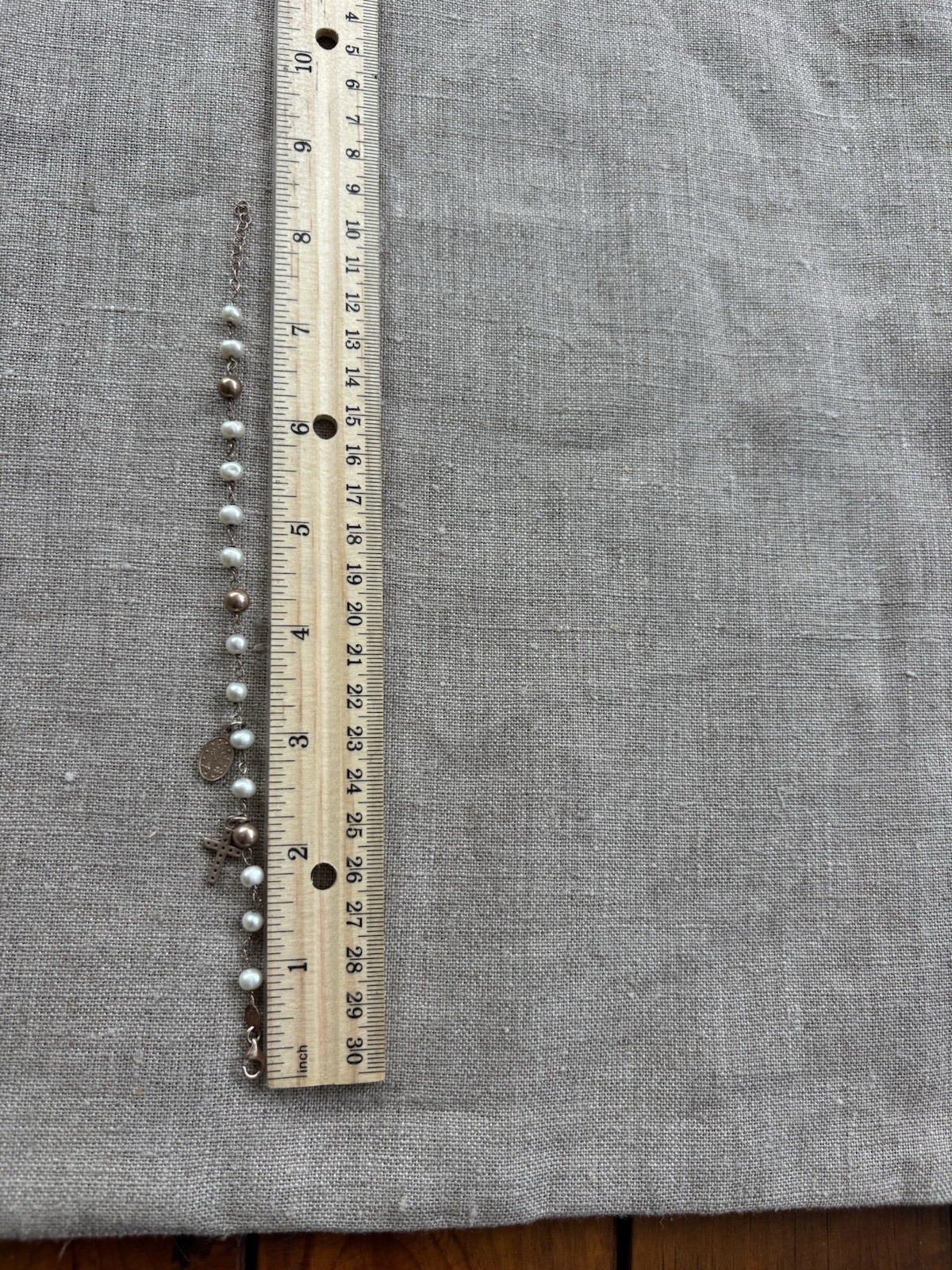 Vintage Dyadema Italy 925 Rosary Bracelet, Mary, Cross with Rhinestones 7″ to 8″