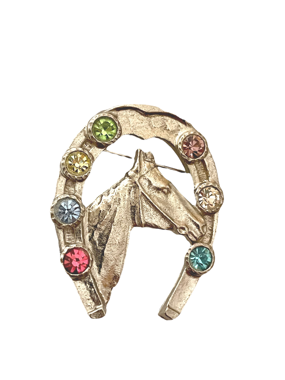 Vintage ZENTALL Horse Brooch Pin Jewelry Horseshoe Rhinestone Accent