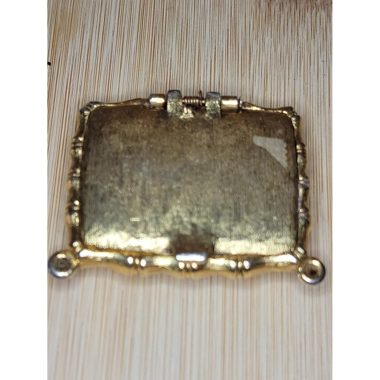 Vintage Max Factor Perfume Pendant Compact Floral Bamboo Gold Tone Vanity Locket