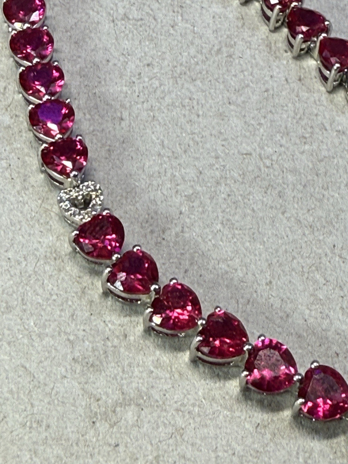 EMA 925 Lab Created Ruby And White Sapphire Hearts Bracelet Tennis 7.25″ 12g