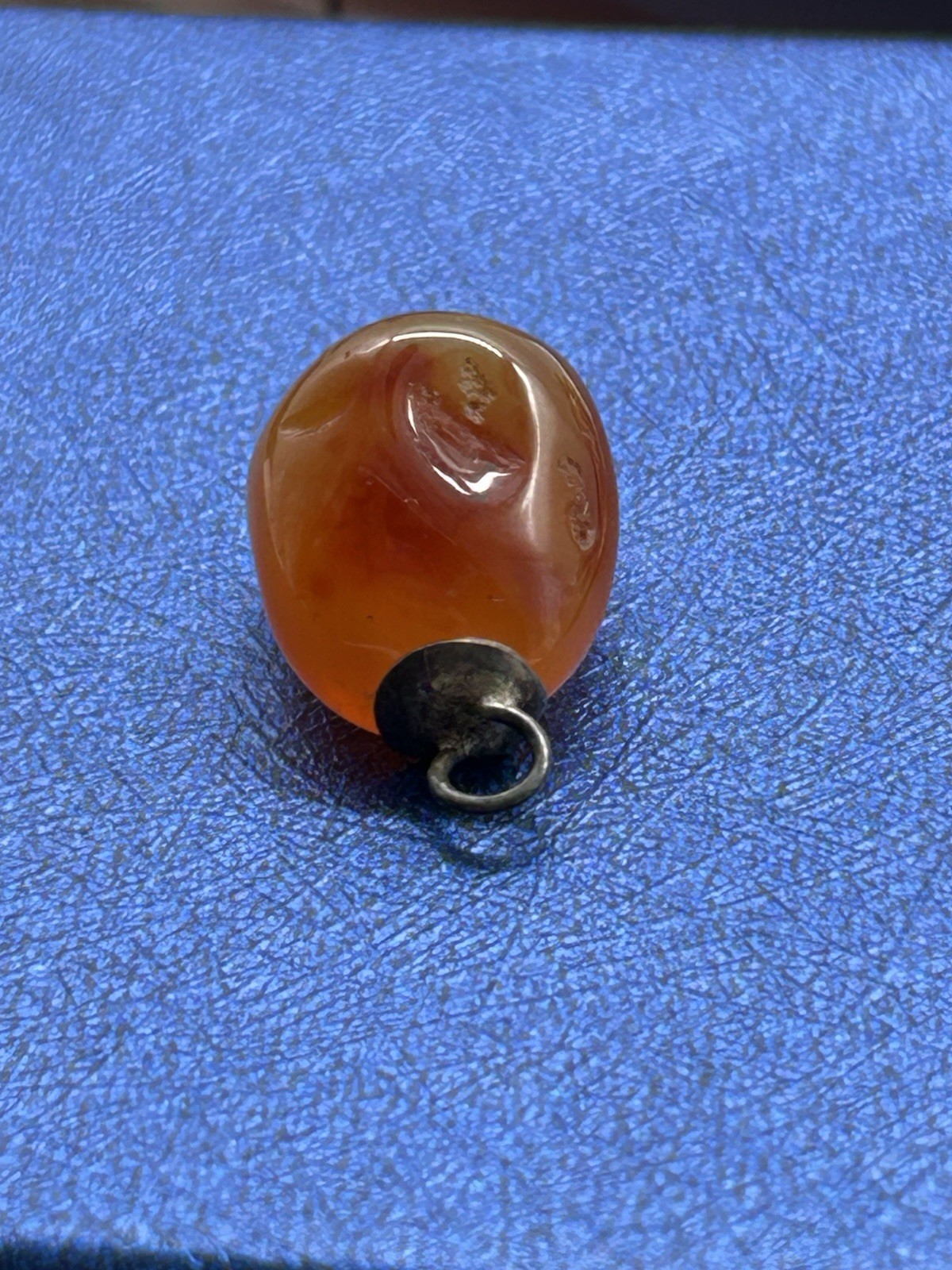 Vintage Carnelian Agate Stone Mini Charm Or Pendant With Silvertone Bail