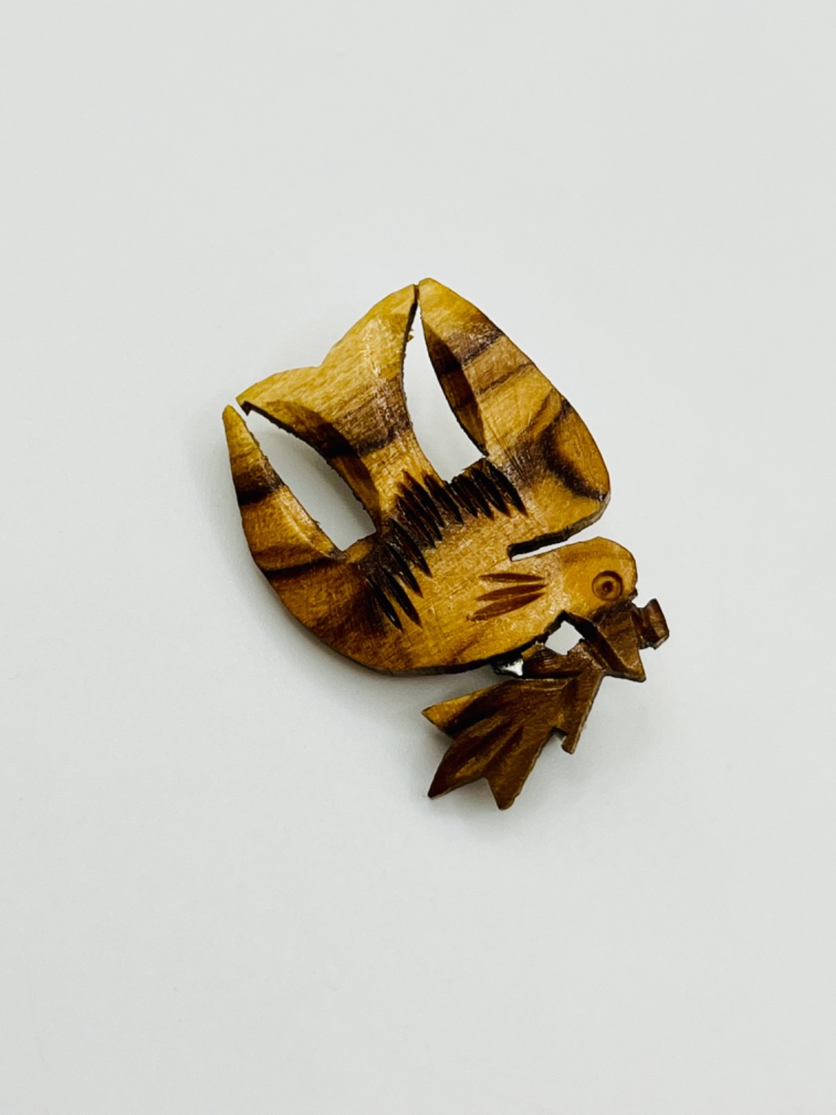 Vintage Hand Carved Wood Dove Brooch