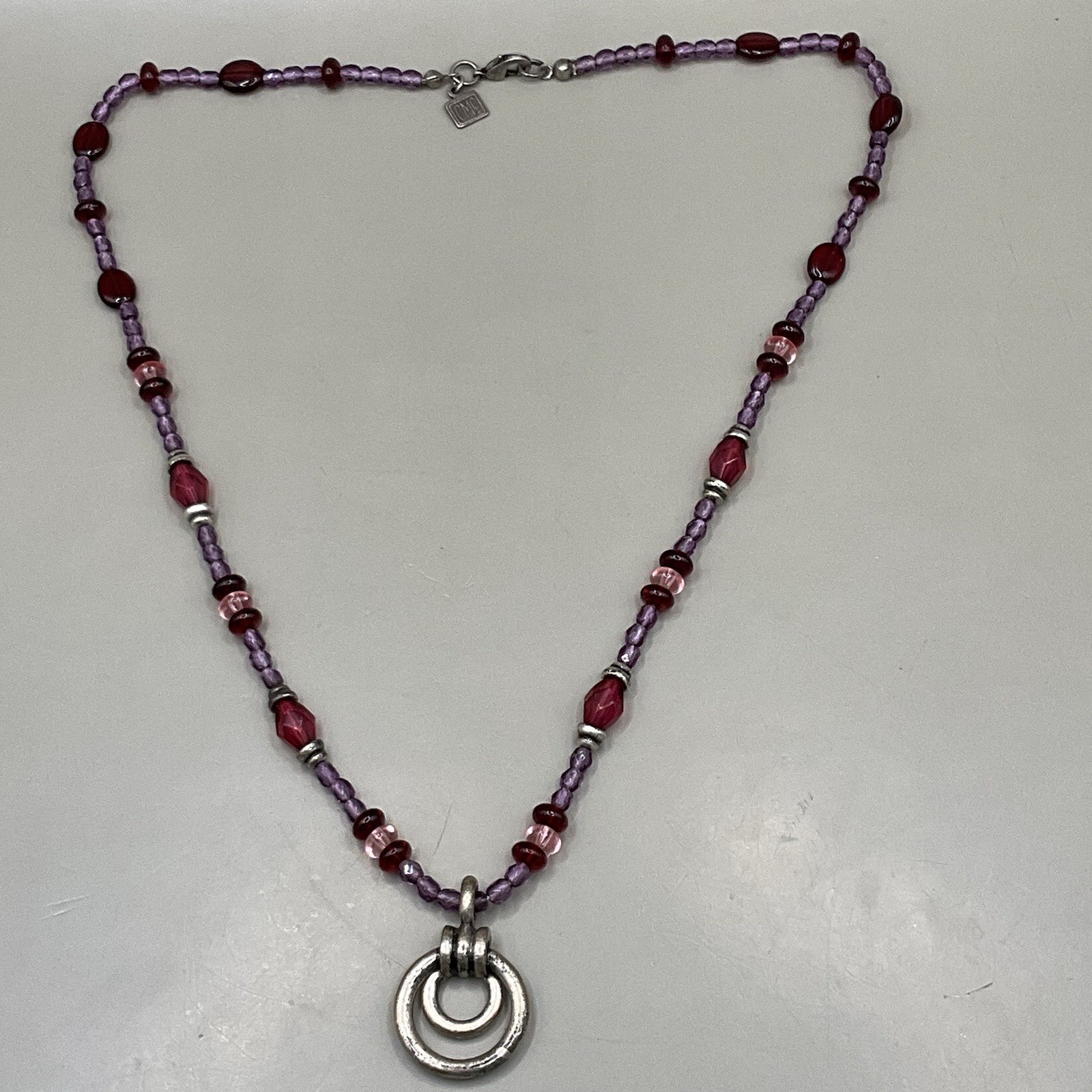 Corinne McCormack Women’s Necklace Silver Tone Metal Purple Pink Red Beaded