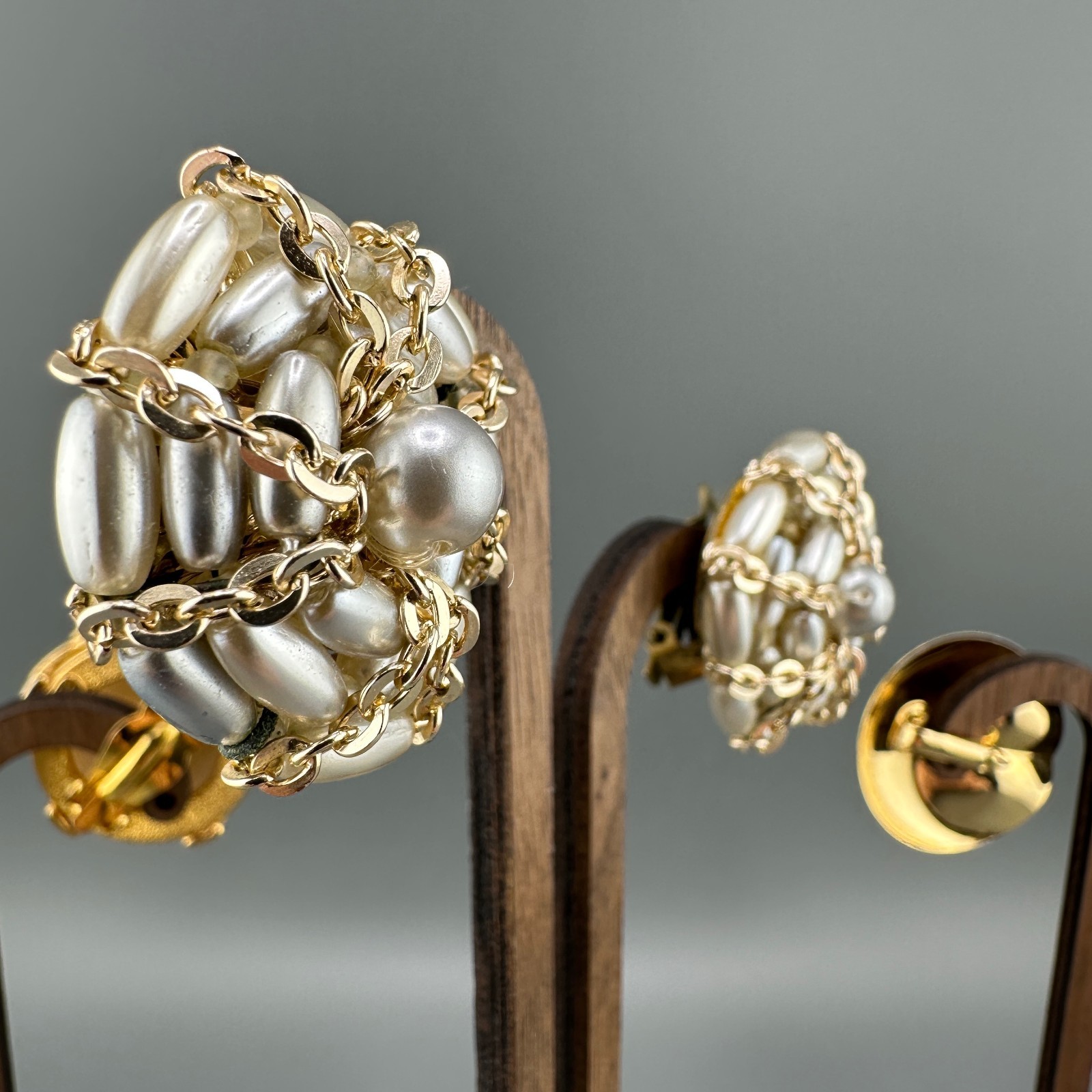 Vintage Faux Pearl Earrings Lot Round Chunky Statement Gold Tone Some Signed