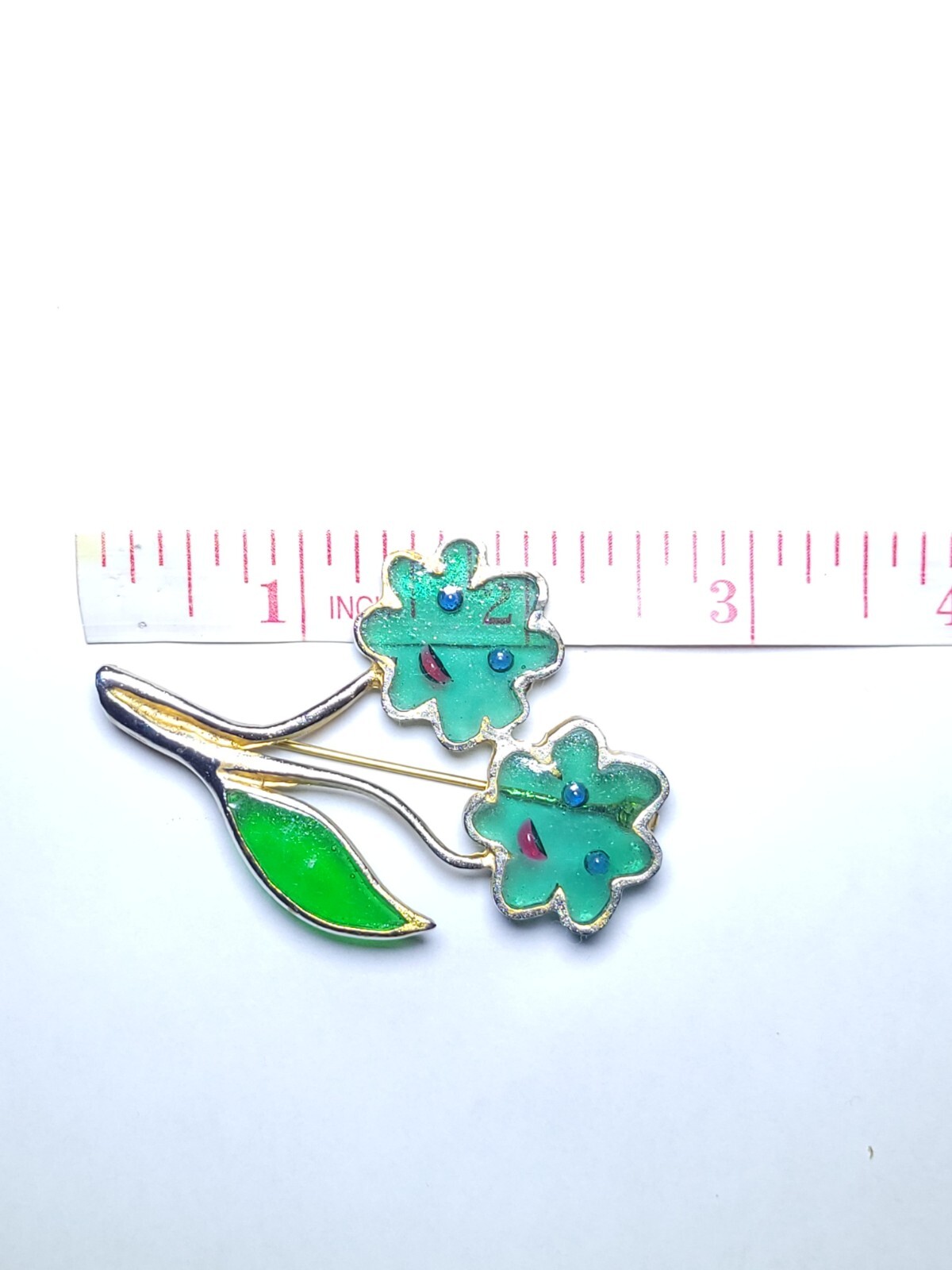 Enamel Flower Face Brooch by Joy Vintage Plique A Jour Green Stained Glass Resin