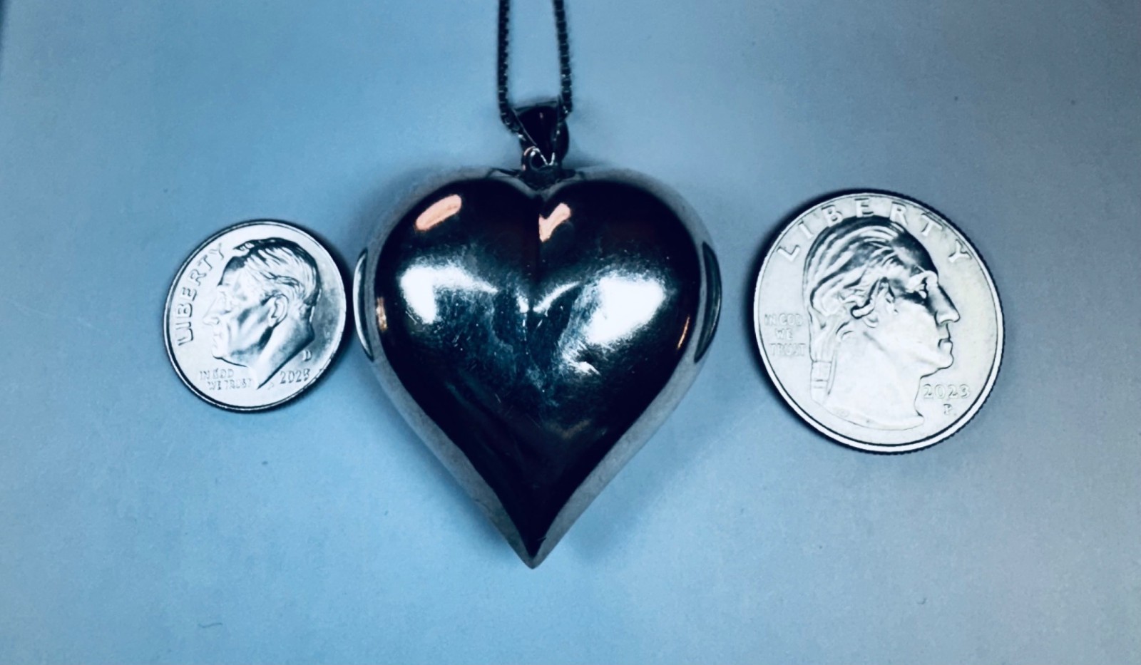 Estate 925 Sterling Silver Puff Heart Necklace 18 Inch Chain Vintage Love Boxed