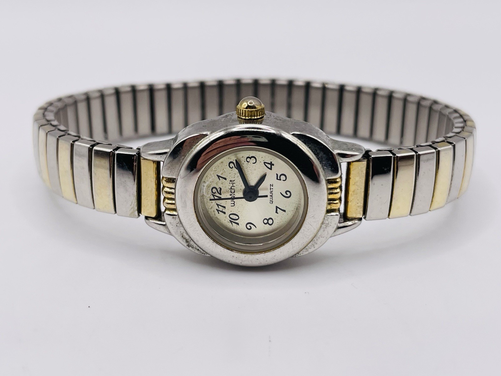 Vintage Ladies Watch-it Dainty Quartz 2 Tone Stretch Band Watch New Battery