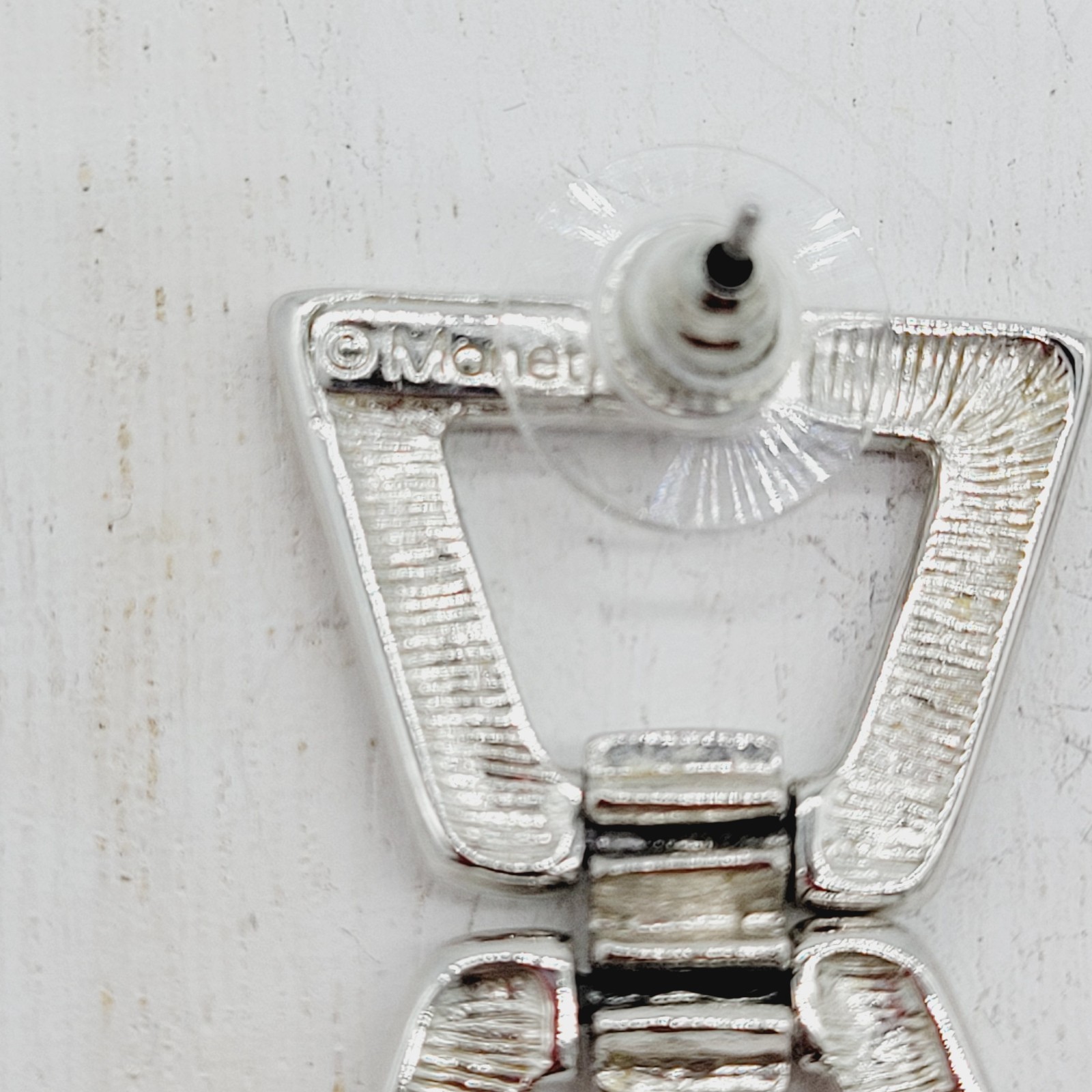 Vintage Monet Silver Tone Geometric Dangle Earrings Business Casual Pierced