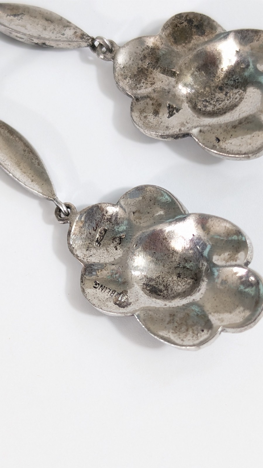 Art Deco Sterling Silver Marcasite Drop Flower Earrings – 925 Vintage