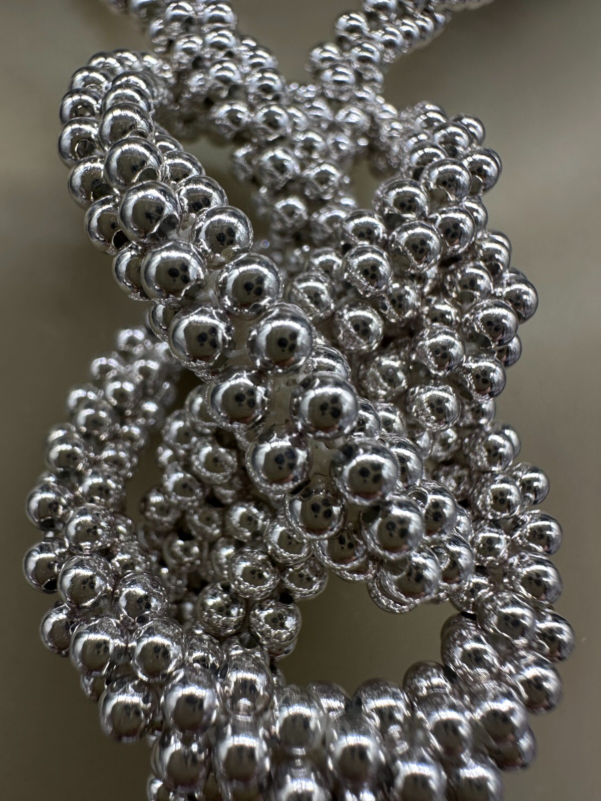 ESTATE SILVER TONE POPCORN CHAIN CAMELLIA FLOWER BEAD TASSEL OPEN NECKLACE 50″