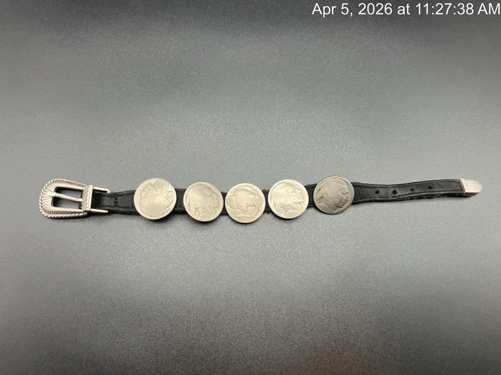 Vintage Leather Navajo Buffalo Nickel Coin Bracelet Native American Style