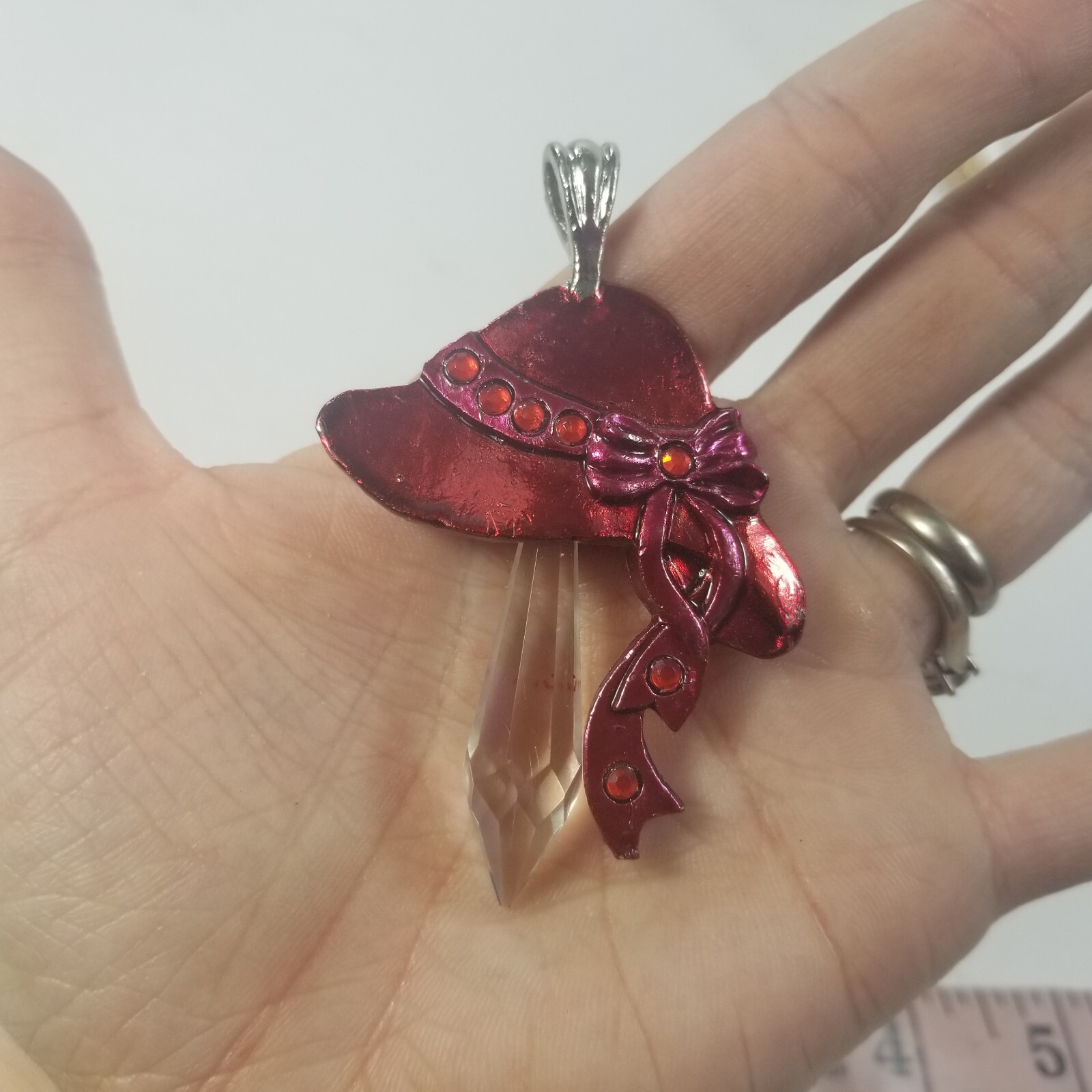Red Hat Society Vintage Pendant Rhinestones Purple Bow