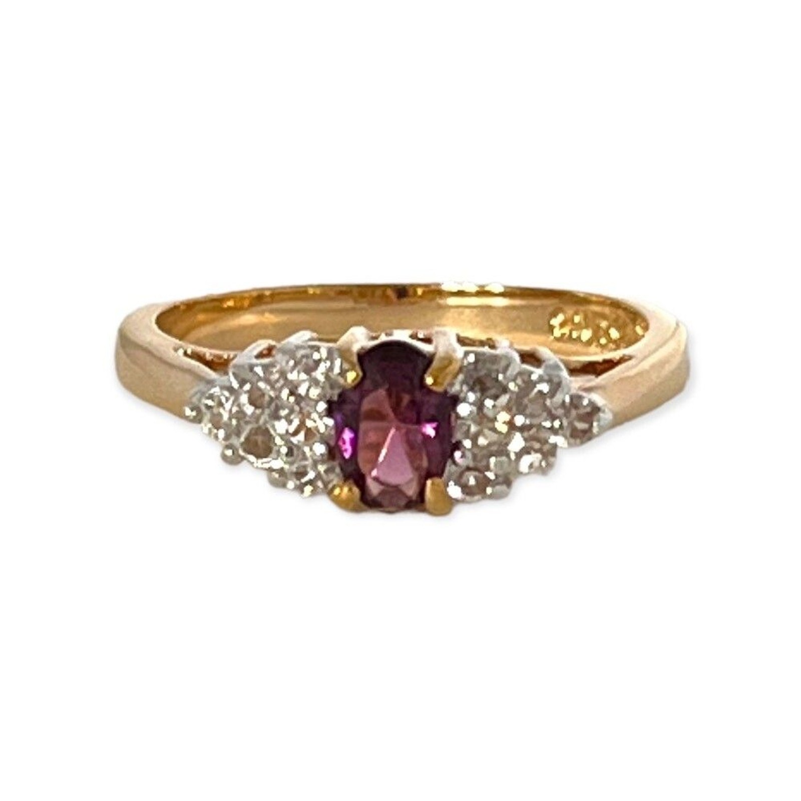 Vintage 1970s Ring Size 5 Purple CZ Cluster Prong Set Gold Plated – 14Z