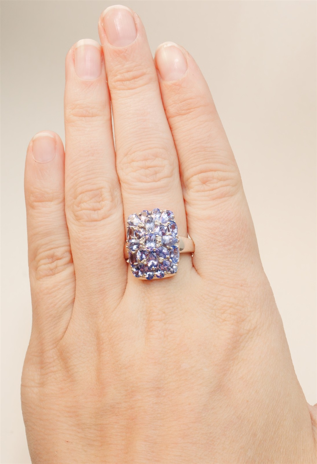 Size 8 Affinity Rectangular Tanzanite Cluster Sterling Silver Ring