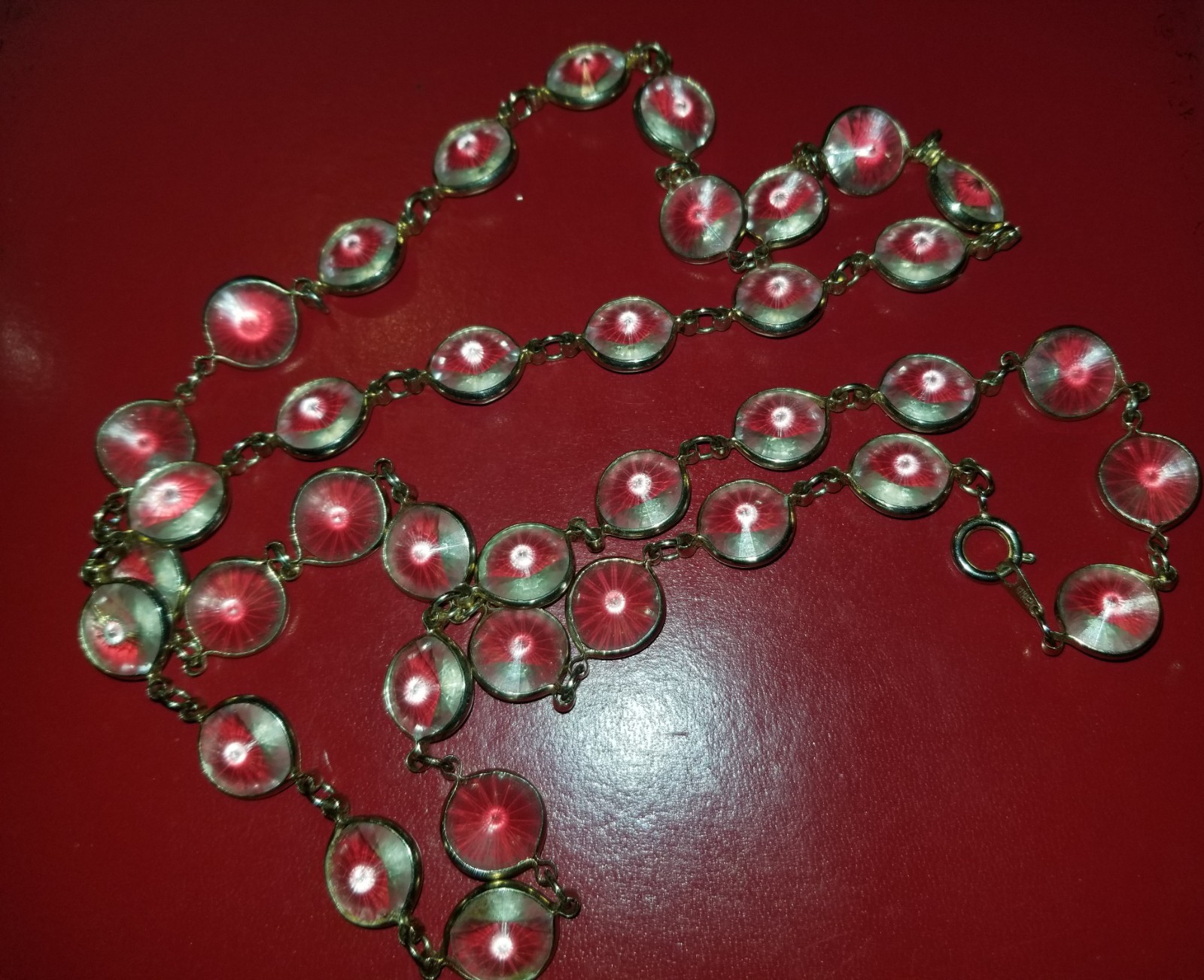 Antique Korea Crystal Art Deco Flapper Tennis Necklace Bezel Set Acrylic Signed
