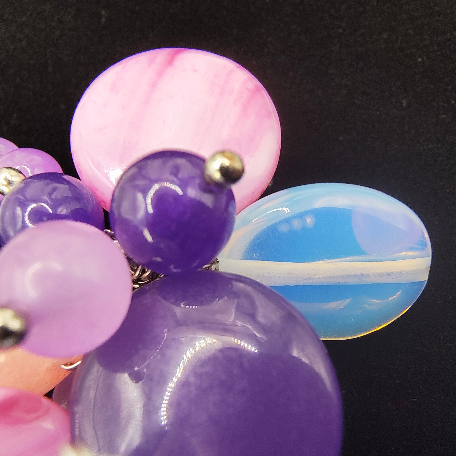 Chunky Purple Art Glass Brooch Pin Silver Tone Glass Beads Cluster Wire Abstract
