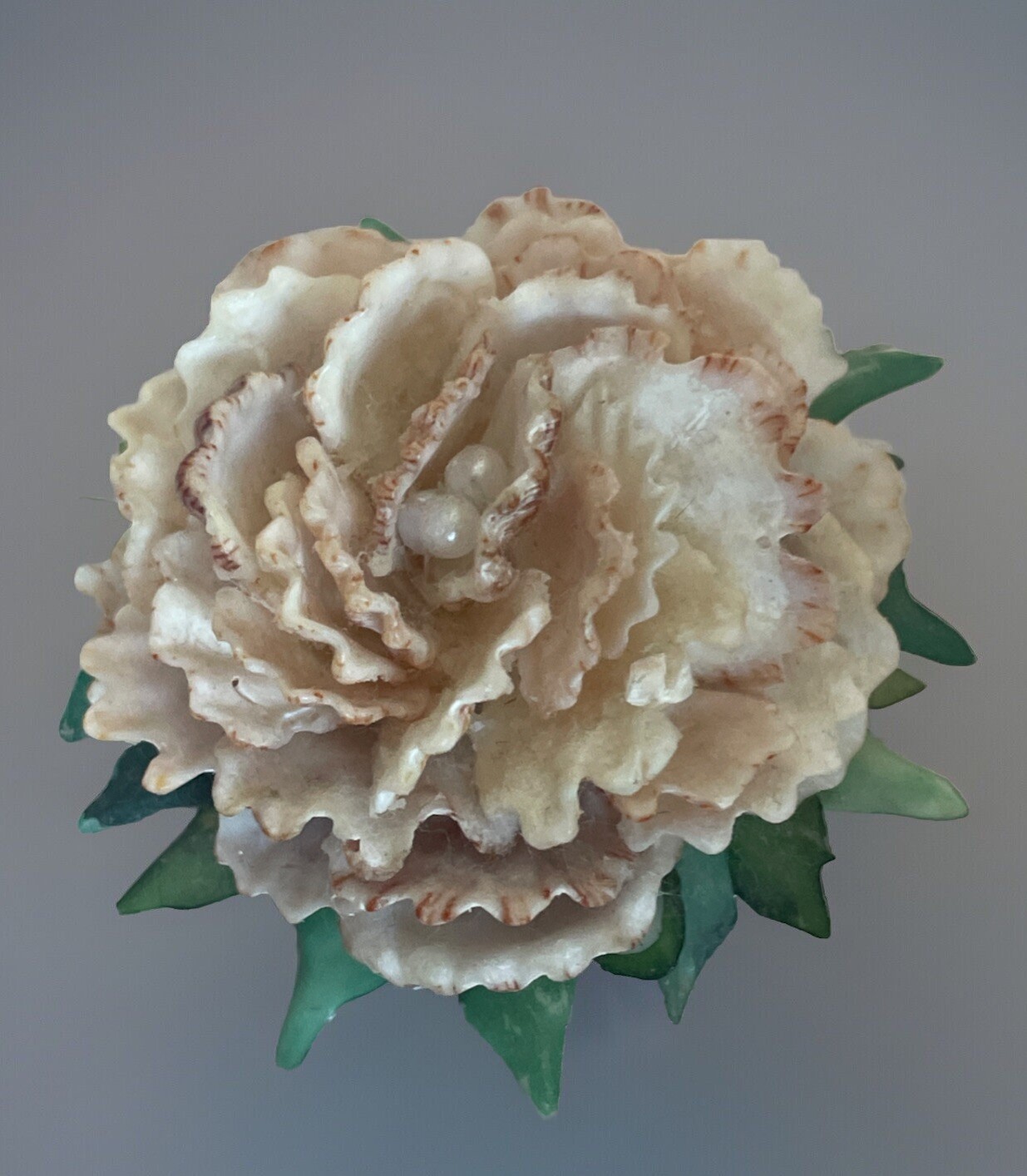 Vintage Peach And Green Celluloid Flower Brooch V27