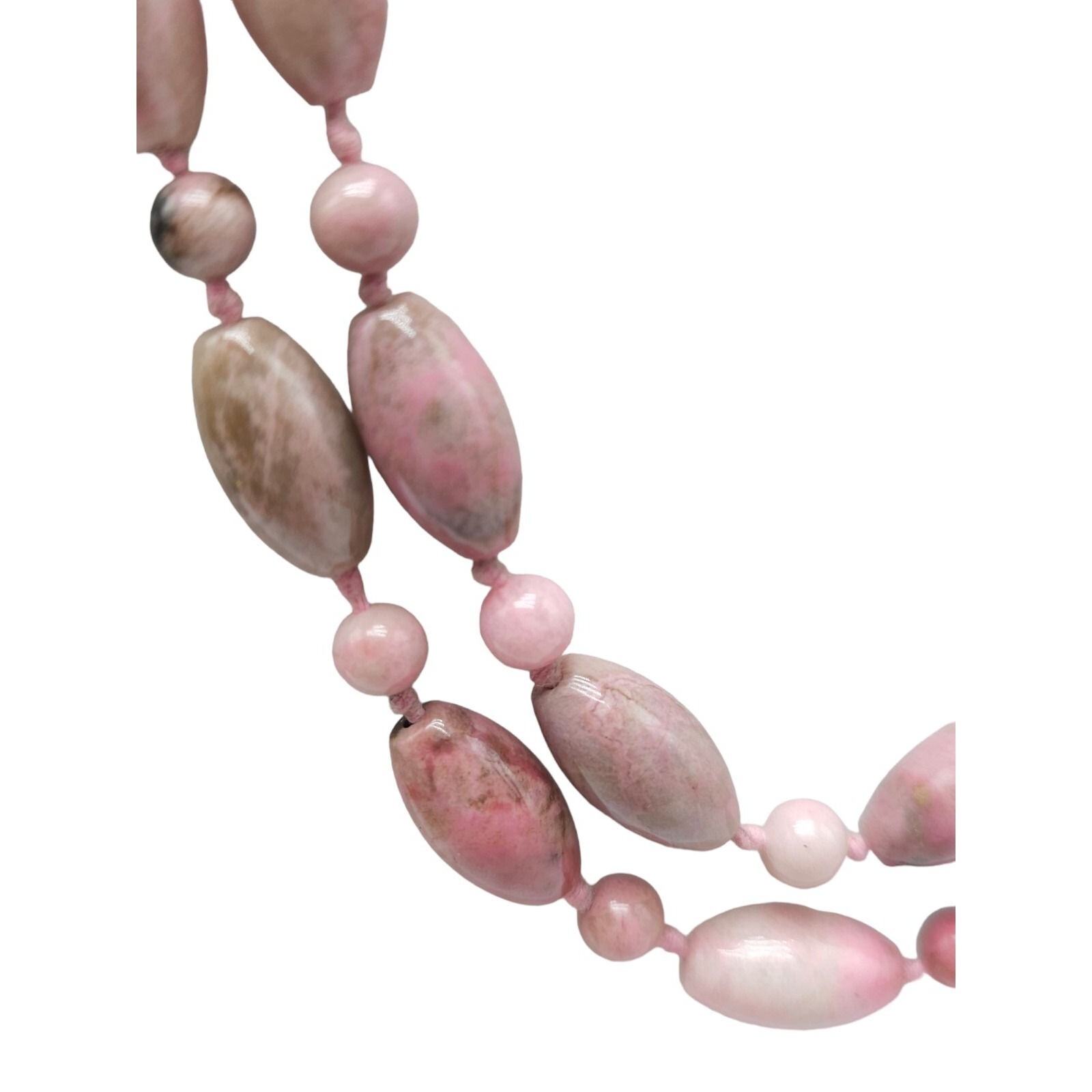 Pink Rhodochrosite Gemstone Hand Knotted Necklace Vintage No Clasp