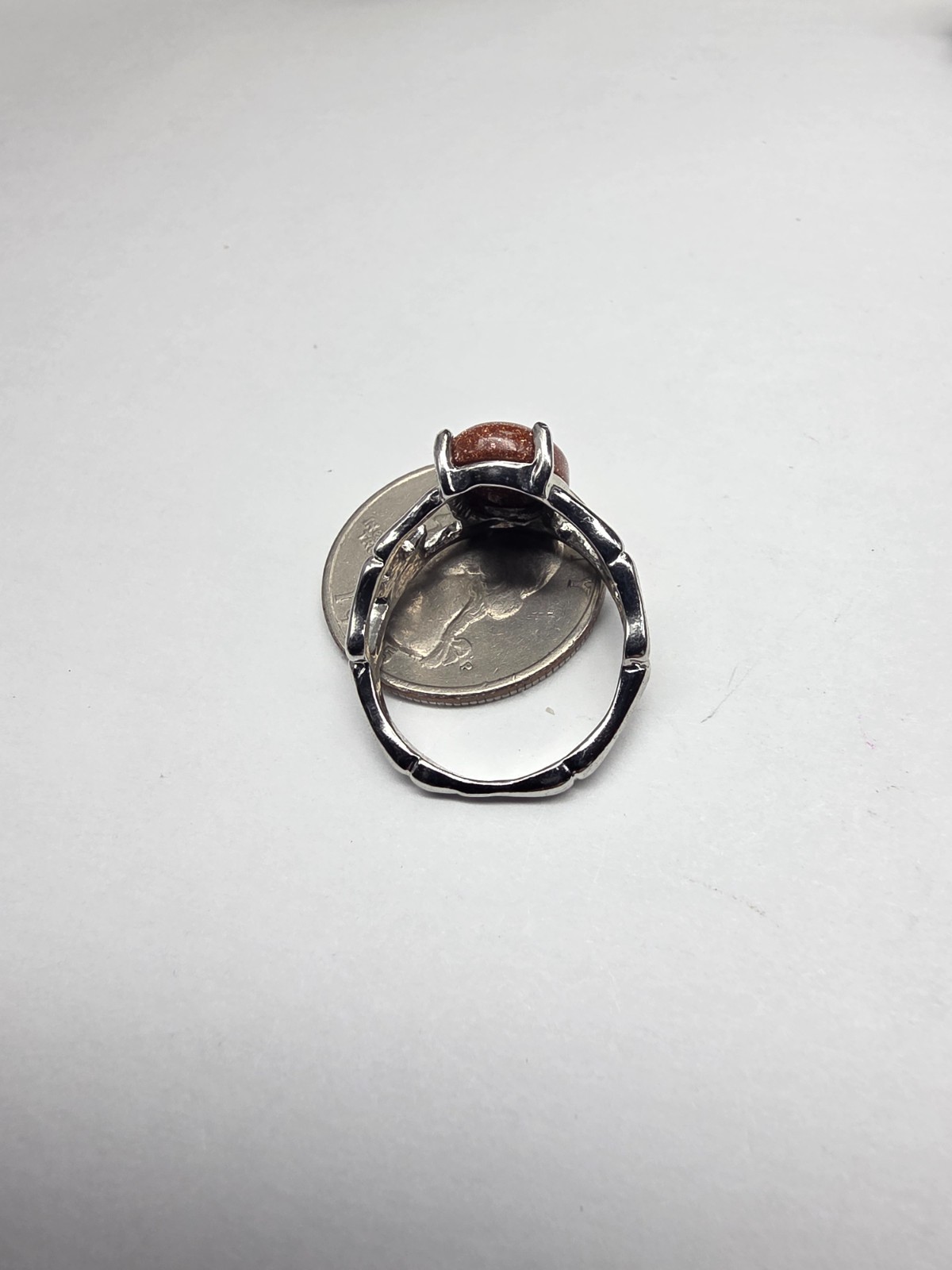 Gold Stone Silver Tone Metal Ring Size 9 Vintage