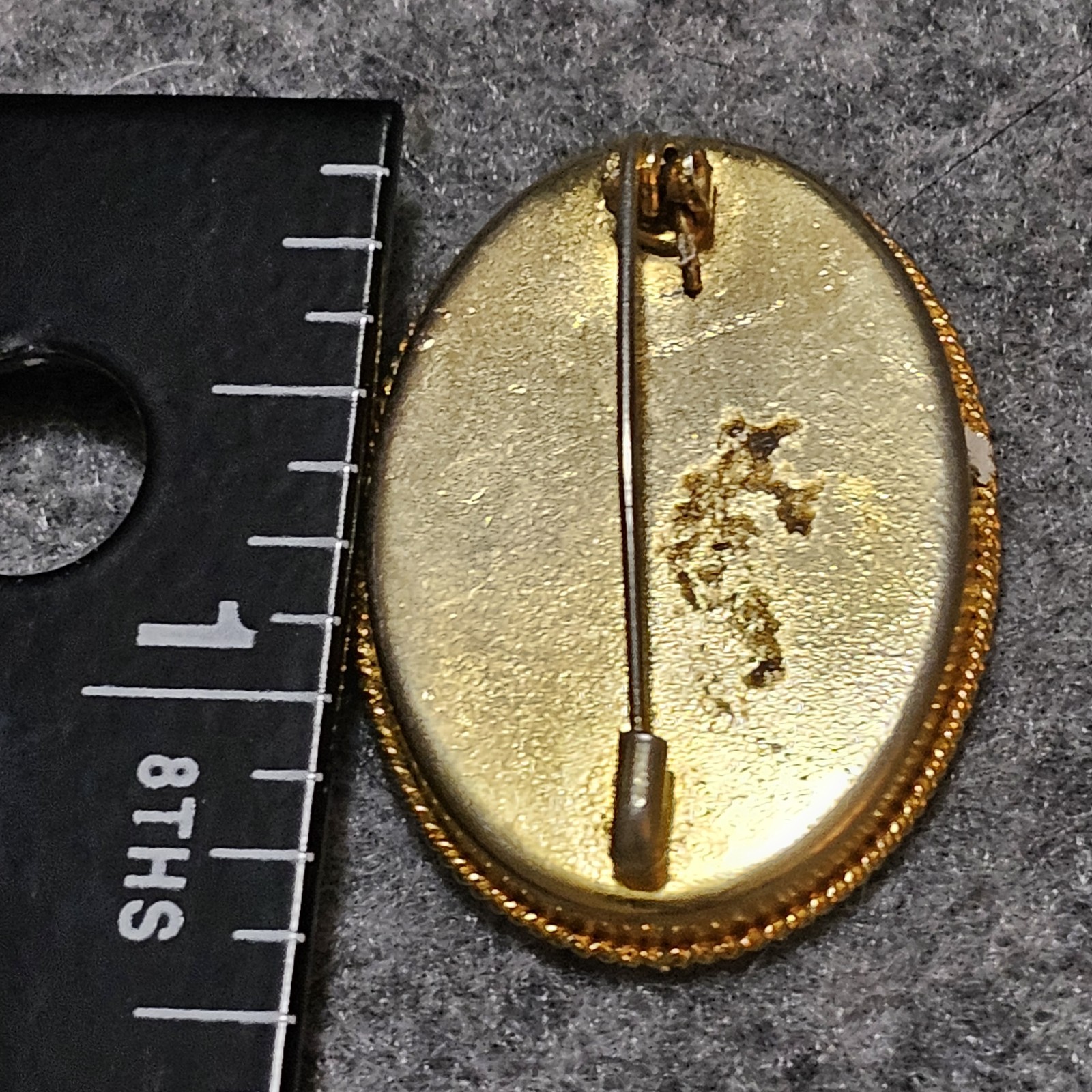 Vtg Micro Mosaic Italian Twisted Gold Tone Frame Blue Floral Oval Brooch