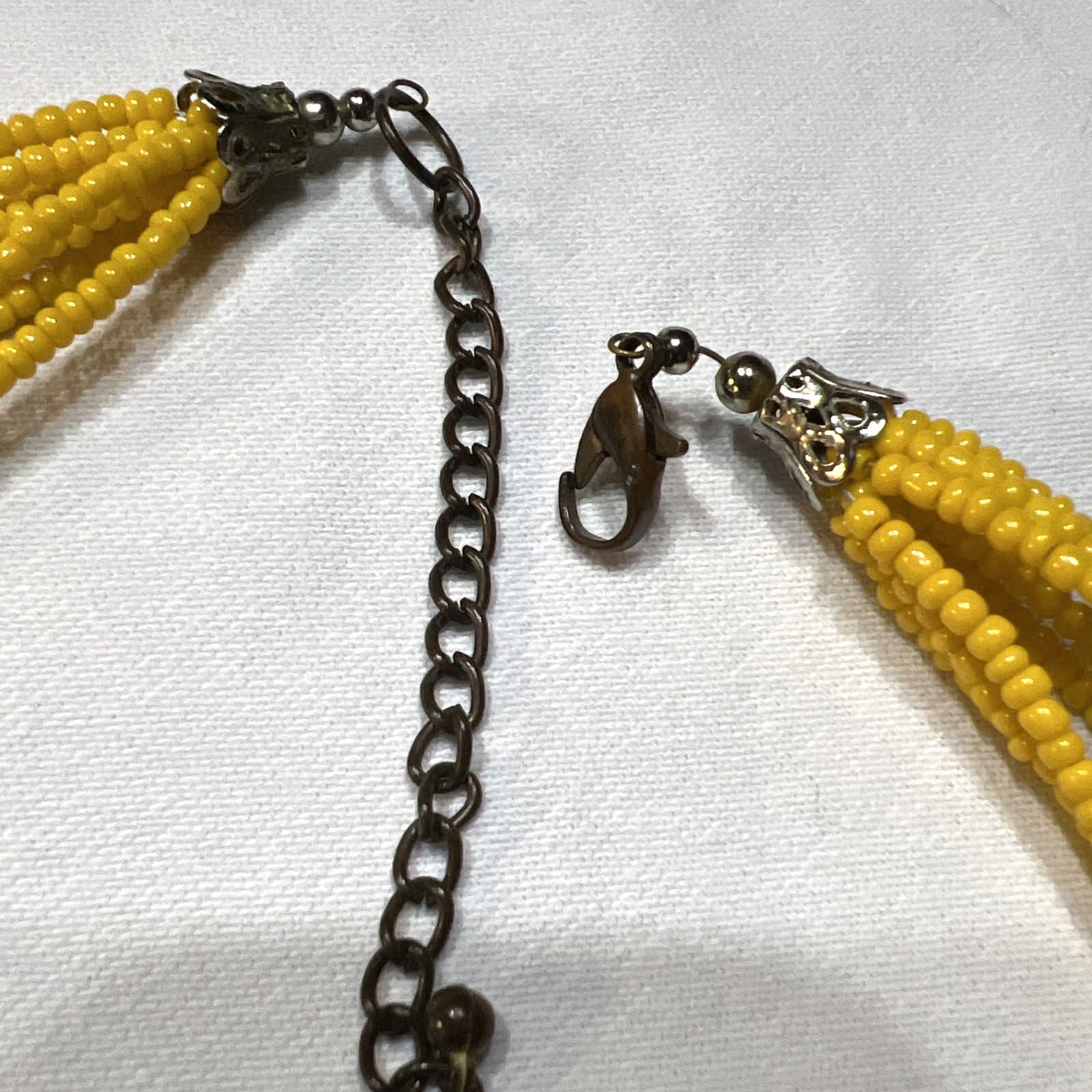 Vintage Brass-tone Yellow Glass Sead Bead Necklace Multistrand 21″
