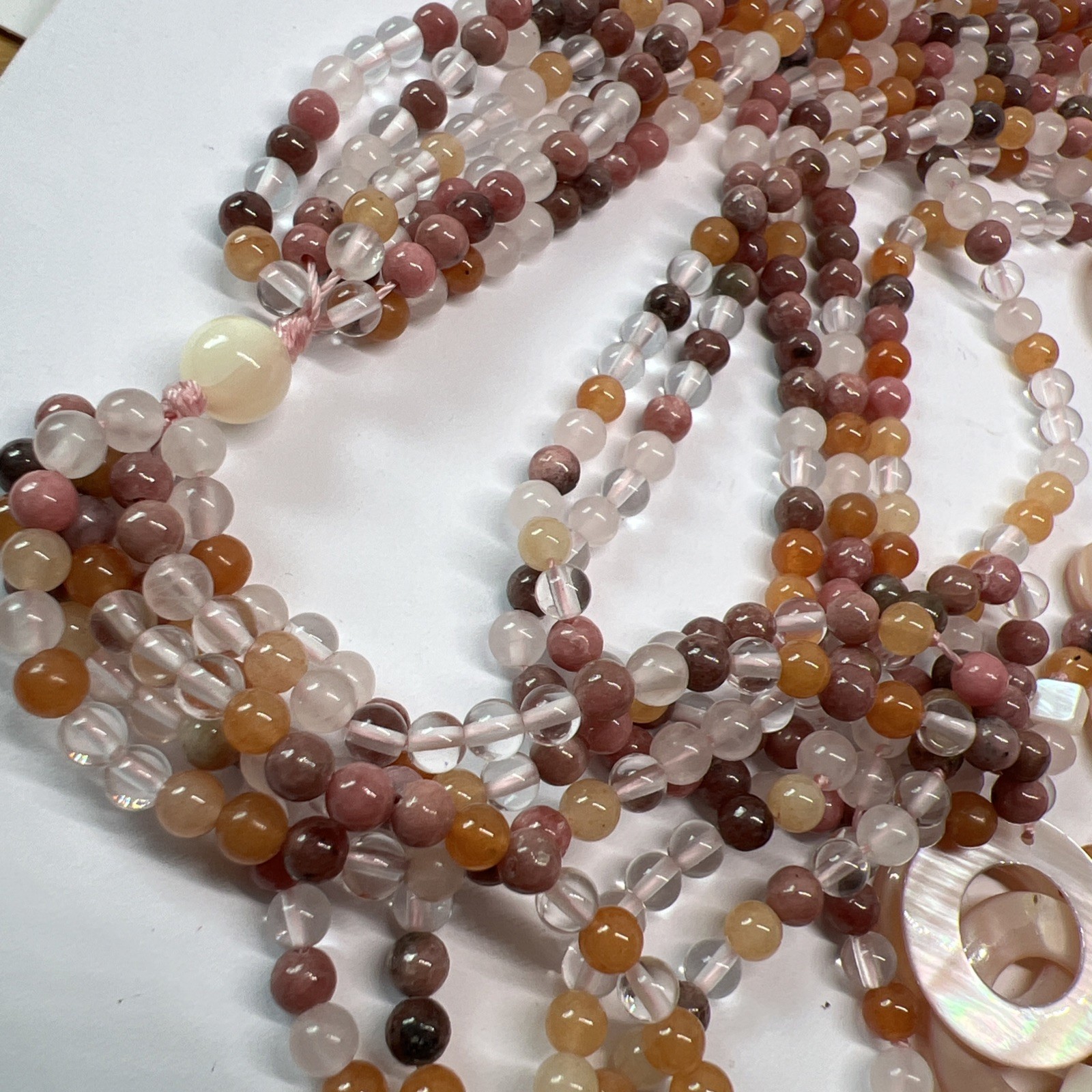 Beautiful Multi Strand Sajen Wrap Necklace Semi Precious Stones Bead MOP Shell