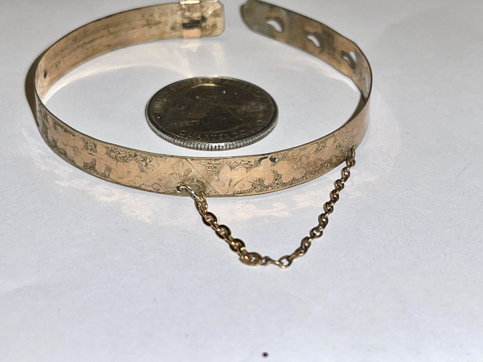 Antique Victorian Edwardian Hearts & Flowers Etched Buckle Bracelet Adjust 6-7”