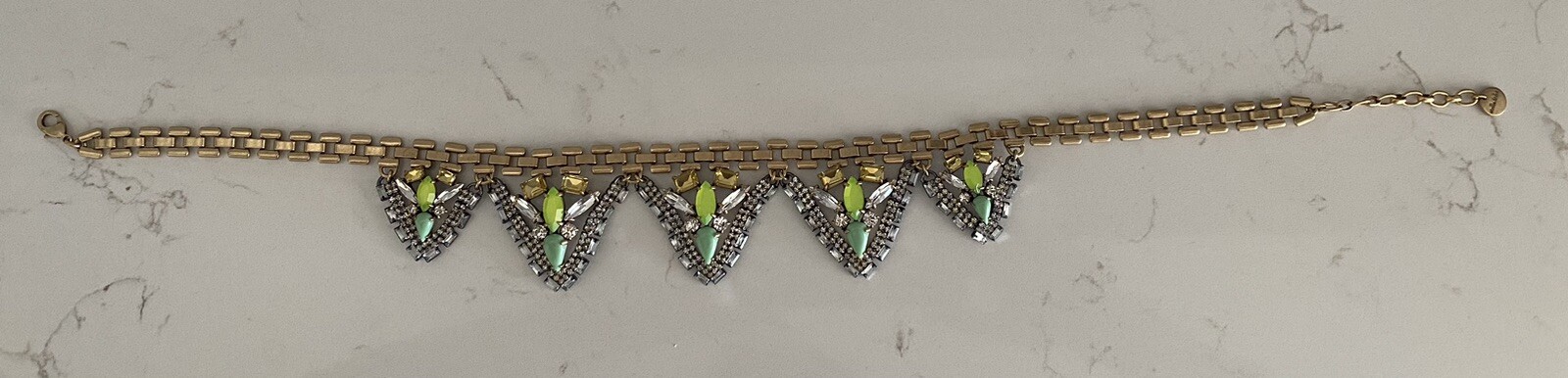VTG Stella & Dot Choker Statement Piece Rhinestone Necklace adjustable green