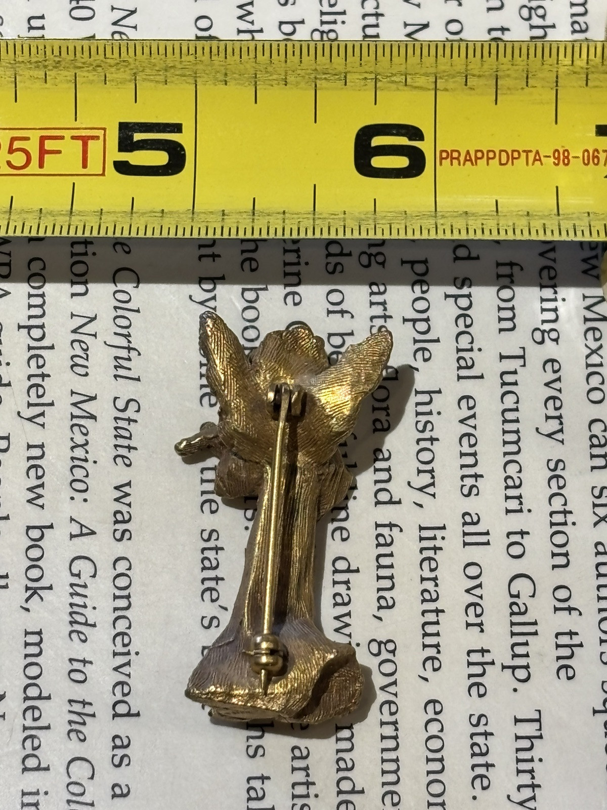 Vintage Antique Angel Pin Brooch Gold Colored Metal With Gems