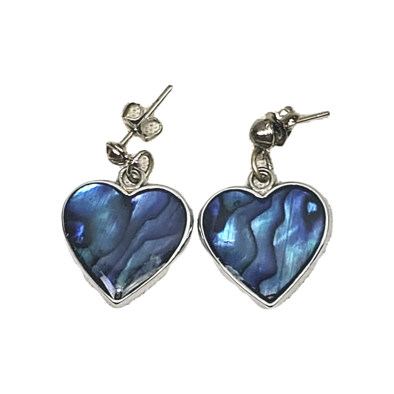 Vintage Paua Shell Heart Shaped Dangle Drop Earrings For Pierced Ears | 5/8″