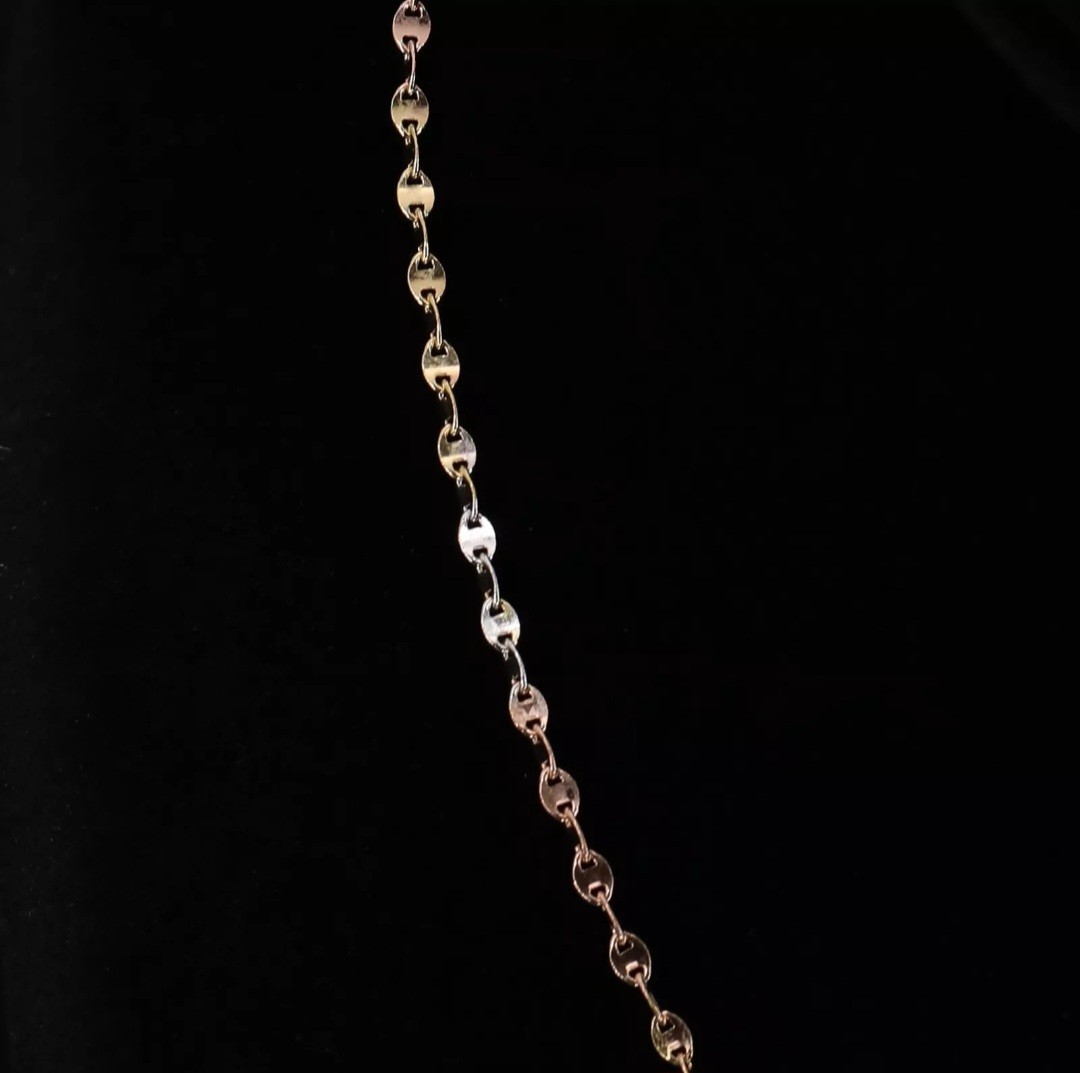 925 Sterling Silver DESIGNER 2mm Tri-Color Anchor Mariner Chain 16″ Necklace 2g