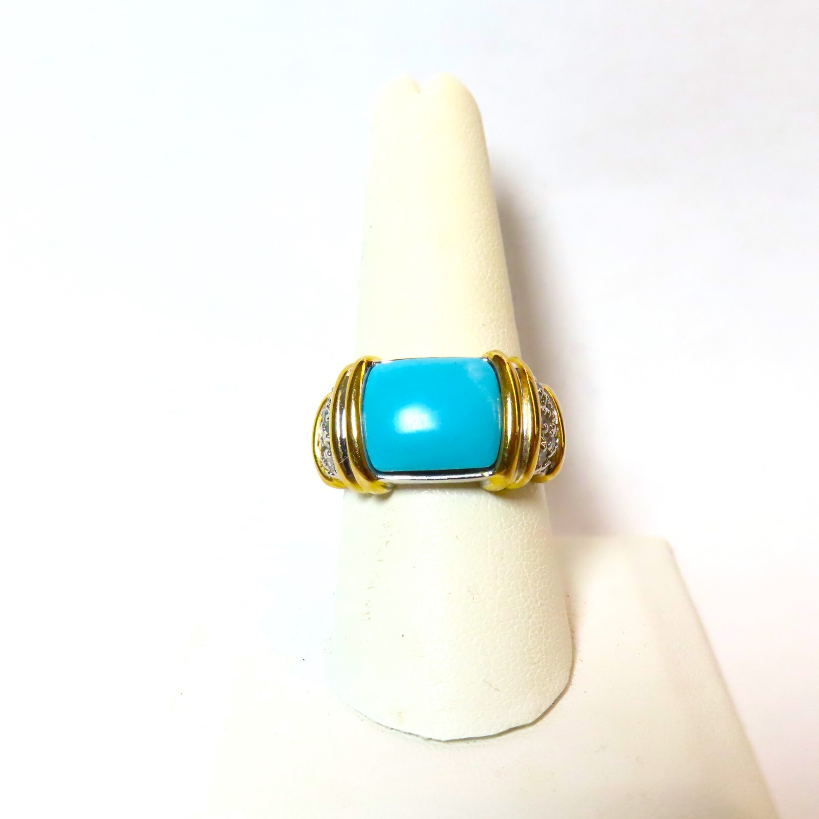 Vintage Turquoise 14k Gold Vermeil Goshenite Beryl Sterling Silver Ring
