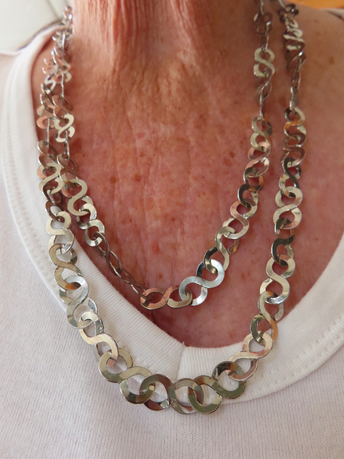 Vintage 1960’s Circle Metal Shiny Necklace Wear Long or Double Wrap