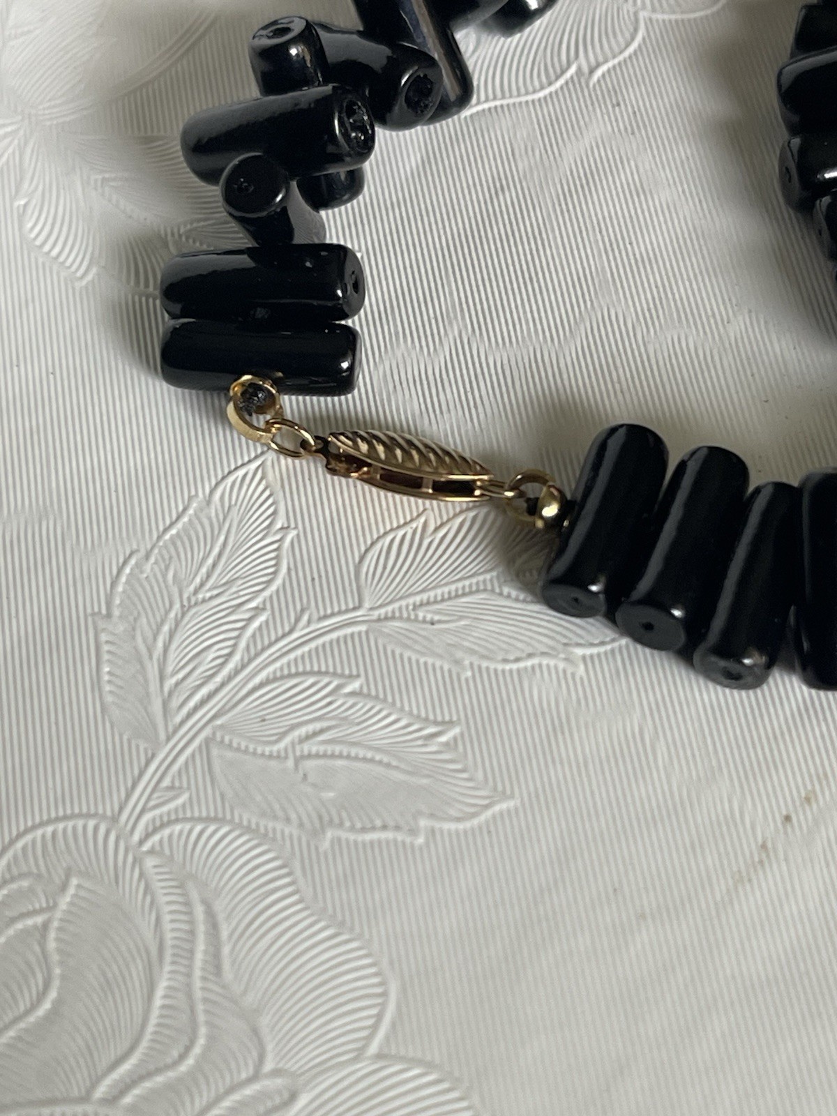 Vintage Black Coral Bead Necklace With 14k Yellow Gold Clasp